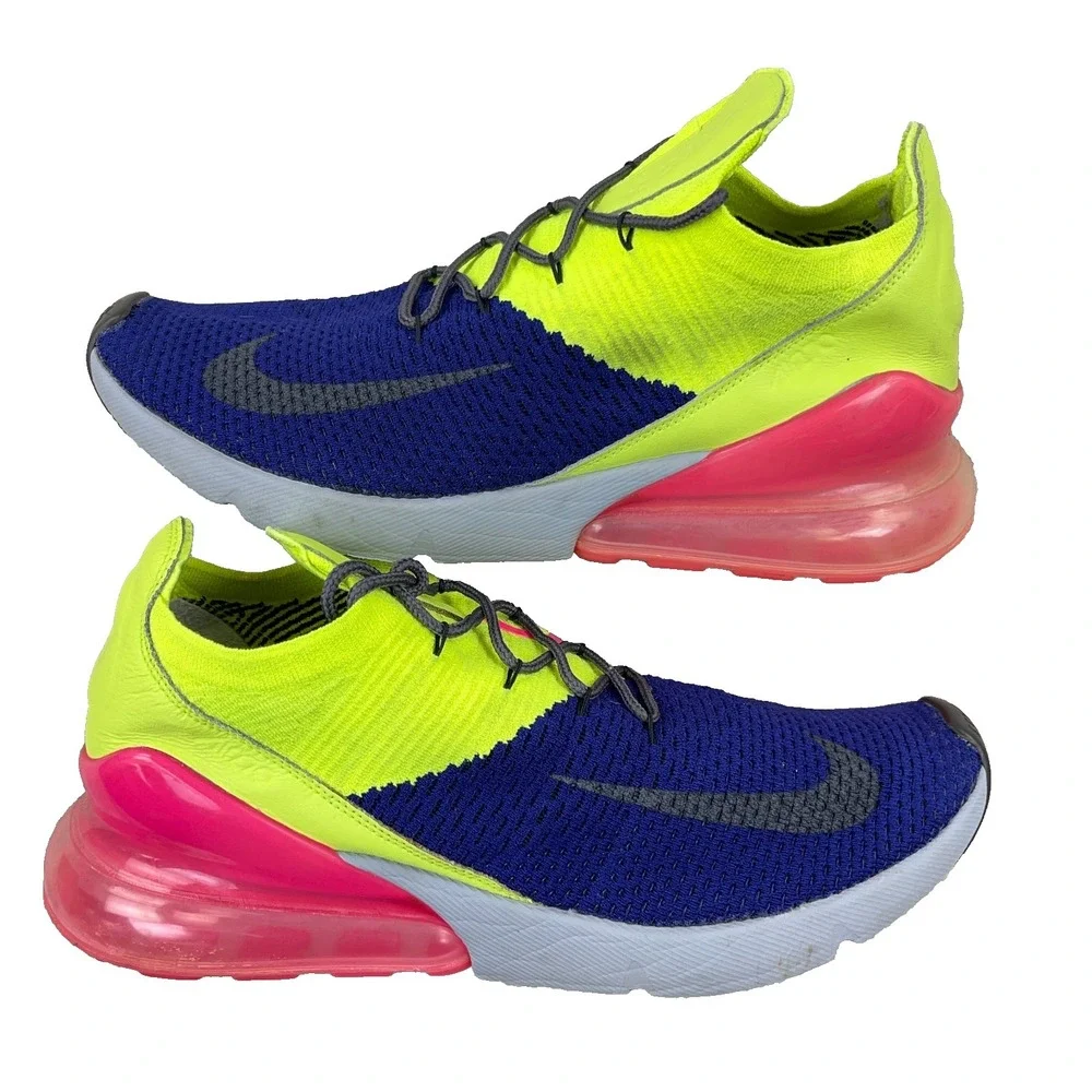Nike‎ Air Max 270 Flyknit Men's 10.5 Blue Pink Green Volt A01023-501